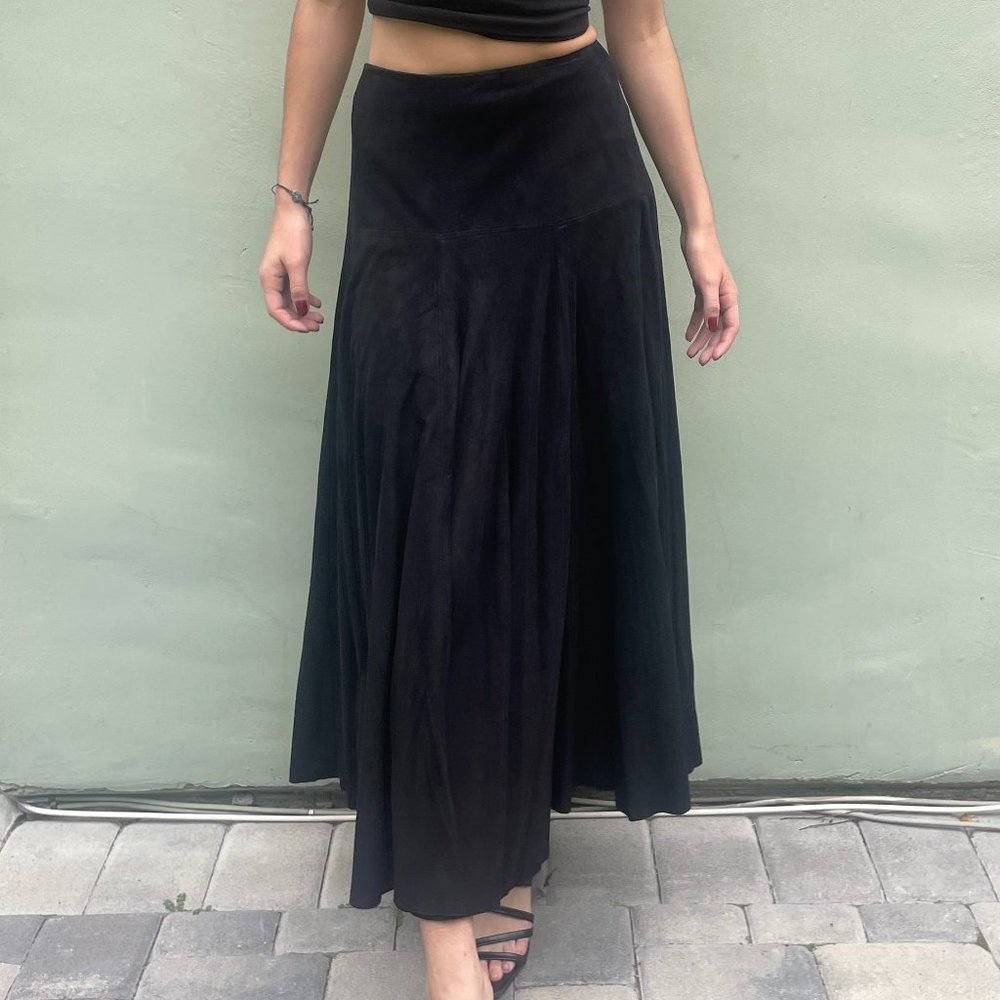 Vintage Alicia Herrera Suede Midi Skirt in black